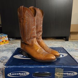 Lucchese Brown Kangaroo Leather Cowboy Boots | Men's Size 9.5D